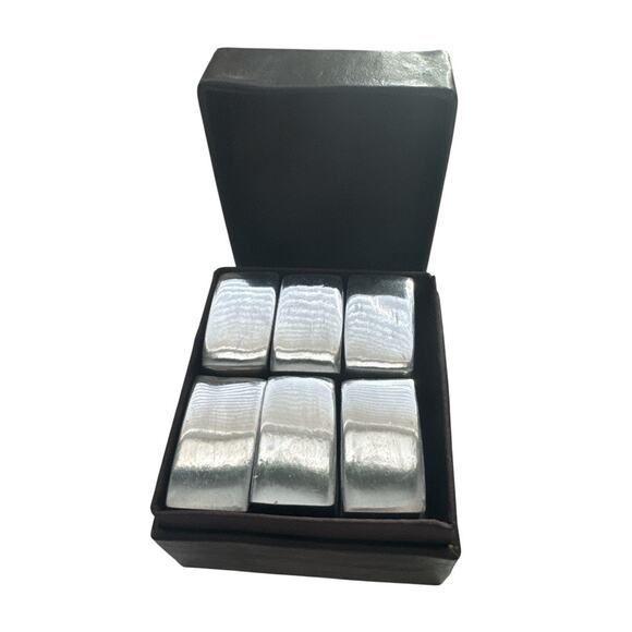 Rare Stitched Leather Box with Six Stainless Napkin Holders - Picture 3 of 8